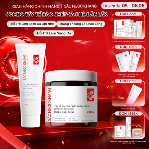 Combo Tẩy Tế Bào Chết Toàn Thân Và Da Mặt Sắc Ngọc Khang (Tẩy Tế Bào Chết Body 200g, Tẩy Tế Bào Chết Da Mặt 120g)