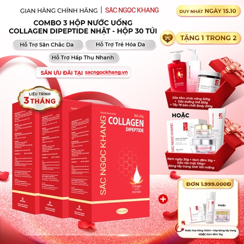 Combo 3 Hộp Nước Uống Collagen Dipeptide Mờ Nếp Nhăn - Dưỡng Ẩm Mịn Sắc Ngọc Khang