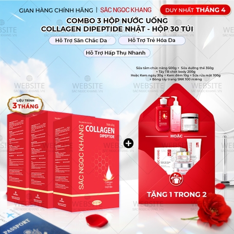 Combo 3 Hộp Nước Uống Collagen Dipeptide Mờ Nếp Nhăn - Dưỡng Ẩm Mịn Sắc Ngọc Khang