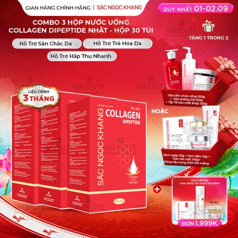 Combo 3 Hộp Nước Uống Collagen Dipeptide Mờ Nếp Nhăn - Dưỡng Ẩm Mịn Sắc Ngọc Khang