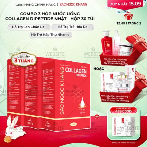 Combo 3 Hộp Nước Uống Collagen Dipeptide Mờ Nếp Nhăn - Dưỡng Ẩm Mịn Sắc Ngọc Khang