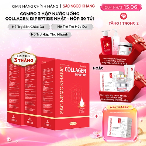Combo 3 Hộp Nước Uống Collagen Dipeptide Mờ Nếp Nhăn - Dưỡng Ẩm Mịn Sắc Ngọc Khang