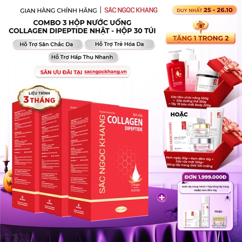 Combo 3 Hộp Nước Uống Collagen Dipeptide Mờ Nếp Nhăn - Dưỡng Ẩm Mịn Sắc Ngọc Khang