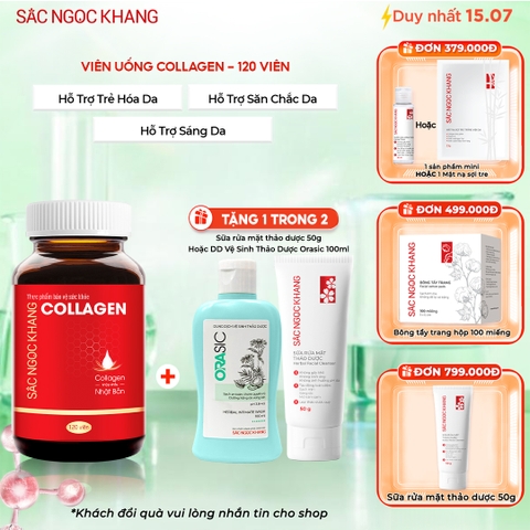 Viên Uống Collagen Dipeptide Hỗ Trợ Mờ Nếp Nhăn, Dưỡng Da Ẩm Mịn Sắc Ngọc Khang 120 viên (Tặng Sữa Rửa Mặt 50g)