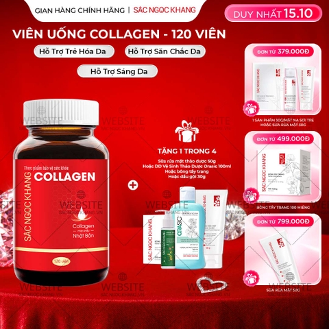 Viên Uống Collagen Dipeptide Hỗ Trợ Mờ Nếp Nhăn, Dưỡng Da Ẩm Mịn Sắc Ngọc Khang 120 viên