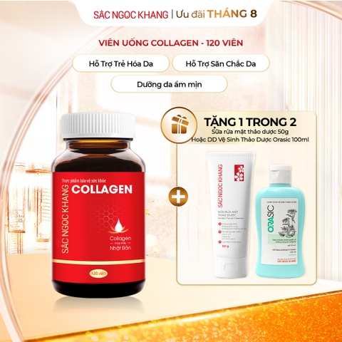 Viên Uống Collagen Dipeptide Hỗ Trợ Mờ Nếp Nhăn, Dưỡng Da Ẩm Mịn Sắc Ngọc Khang 120 viên (Tặng Sữa Rửa Mặt 50g)