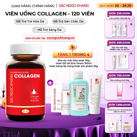 Viên Uống Collagen Dipeptide Hỗ Trợ Mờ Nếp Nhăn, Dưỡng Da Ẩm Mịn Sắc Ngọc Khang 120 viên (Tặng Sữa Rửa Mặt 50g)