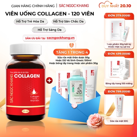 Viên Uống Collagen Dipeptide Hỗ Trợ Mờ Nếp Nhăn, Dưỡng Da Ẩm Mịn Sắc Ngọc Khang 120 viên (Tặng Sữa Rửa Mặt 50g)