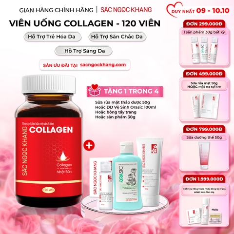 Viên Uống Collagen Dipeptide Hỗ Trợ Mờ Nếp Nhăn, Dưỡng Da Ẩm Mịn Sắc Ngọc Khang 120 viên (Tặng Sữa Rửa Mặt 50g)