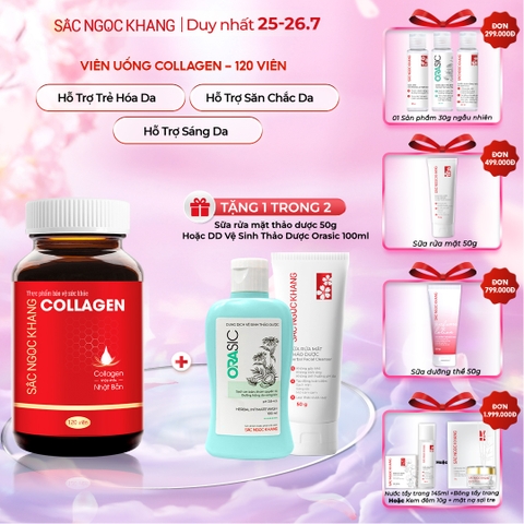 Viên Uống Collagen Dipeptide Hỗ Trợ Mờ Nếp Nhăn, Dưỡng Da Ẩm Mịn Sắc Ngọc Khang 120 viên (Tặng Sữa Rửa Mặt 50g)