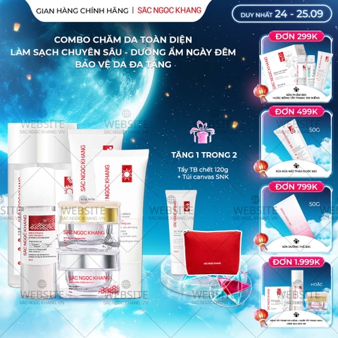 Combo 7 món Sản Phẩm Chăm Sóc Da Toàn Diện Chuyên Sâu Sắc Ngọc Khang (Nước Tẩy Trang Thảo Dược, Sữa Rửa Mặt Thảo Dược, Nước Hoa Hồng Thảo Dược, Serum Siêu Dưỡng Trắng Vitamin C, Kem Dưỡng Da 5 In 1, Kem Dưỡng Ban Đêm, Kem Chống Nắng)