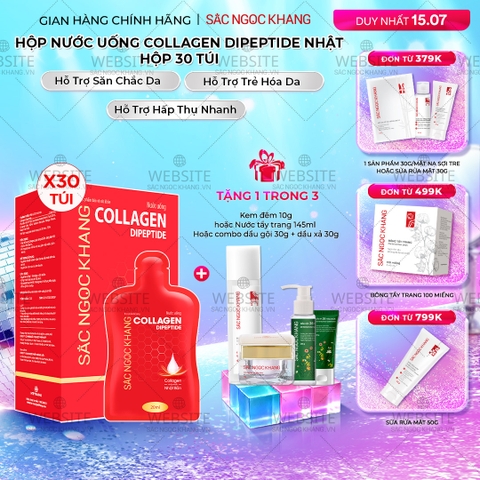 Nước Uống Collagen Dipeptide Hỗ Trợ Làm Mờ Nếp Nhăn - Dưỡng Ẩm Mịn Da Sắc Ngọc Khang (Hộp 30 túi x 20 ml)