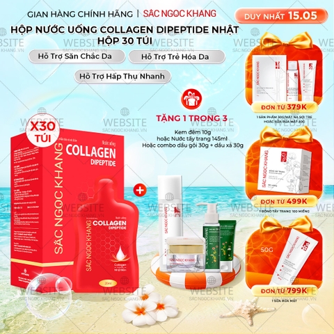 Nước Uống Collagen Dipeptide Hỗ Trợ Làm Mờ Nếp Nhăn - Dưỡng Ẩm Mịn Da Sắc Ngọc Khang (Hộp 30 túi x 20 ml)