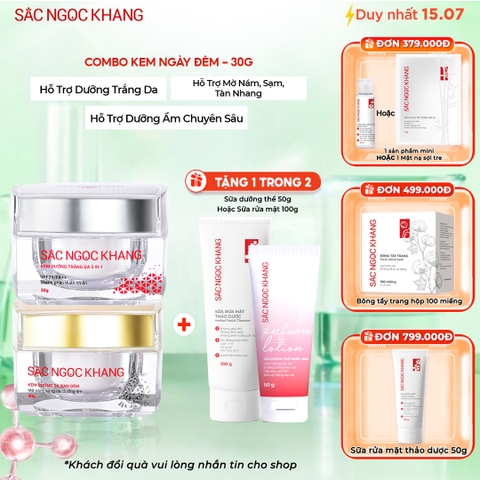 Combo Dưỡng Da Ngày Và Đêm Sắc Ngọc Khang (Kem Dưỡng Da Ban Đêm 30g và Kem Dưỡng Da Ban Ngày 5in1 30g, tặng Sữa rửa mặt 100g hoặc sữa dưỡng thể 50g)