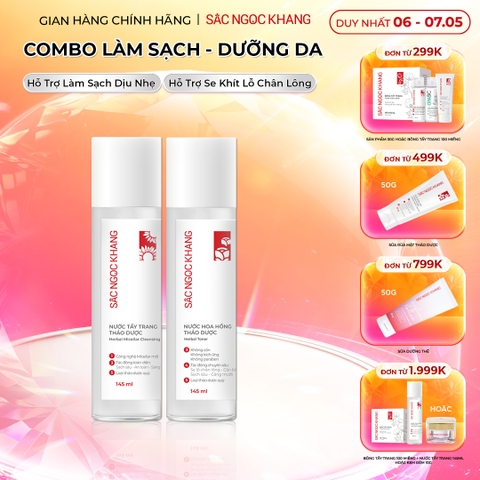 Combo Nước hoa hồng thảo dược Sắc Ngọc Khang 145ml + Nước tẩy trang thảo dược Sắc Ngọc Khang 145ml