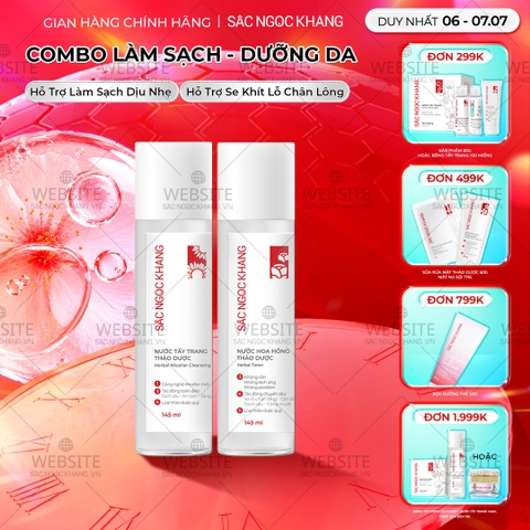 Combo Nước hoa hồng thảo dược Sắc Ngọc Khang 145ml + Nước tẩy trang thảo dược Sắc Ngọc Khang 145ml