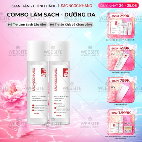 Combo Nước hoa hồng thảo dược Sắc Ngọc Khang 145ml + Nước tẩy trang thảo dược Sắc Ngọc Khang 145ml