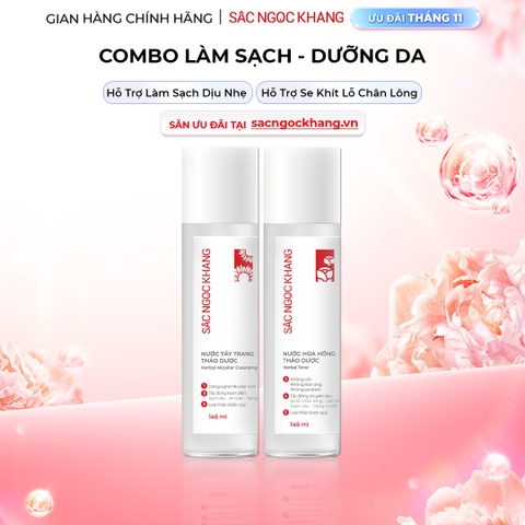 Combo Nước hoa hồng thảo dược Sắc Ngọc Khang 145ml + Nước tẩy trang thảo dược Sắc Ngọc Khang 145ml