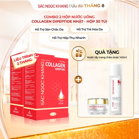 Combo 2 Nước Uống Collagen Dipeptide Mờ Nếp Nhăn - Dưỡng Ẩm Mịn Sắc Ngọc Khang (tặng nước tẩy trang và kem đêm 10g) - Liệu trình 2 tháng
