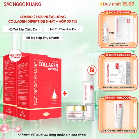 Combo 2 Nước Uống Collagen Dipeptide Mờ Nếp Nhăn - Dưỡng Ẩm Mịn Sắc Ngọc Khang (tặng nước tẩy trang và kem đêm 10g) - Liệu trình 2 tháng