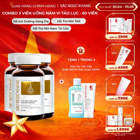 Combo 3 Hộp Viên Uống Vi Tảo Lục Sắc Ngọc Khang Đào Thải Nám 60 viên/hộp