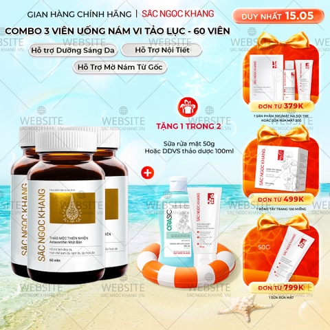 Combo 3 Hộp Viên Uống Vi Tảo Lục Sắc Ngọc Khang Đào Thải Nám 60 viên/hộp
