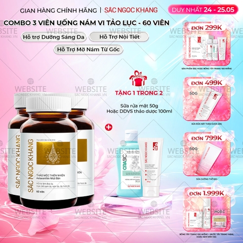 Combo 3 Hộp Viên Uống Vi Tảo Lục Sắc Ngọc Khang Đào Thải Nám 60 viên/hộp