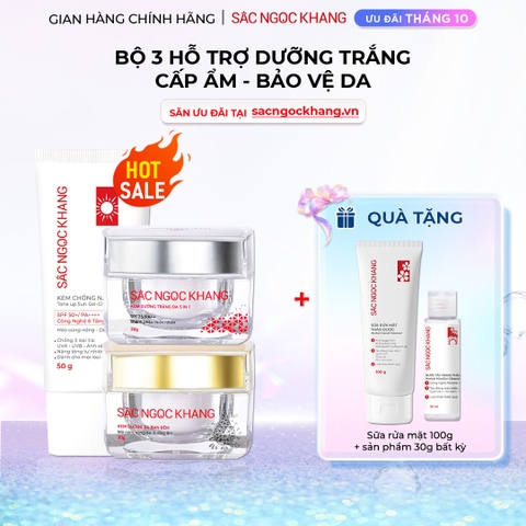 Combo Kem Mờ Nám, Nâng Tông, Bảo Vệ Da Sắc Ngọc Khang (Kem Ngày 30g + Kem Đêm 30g + Kem Chống Nắng SA MẠC)