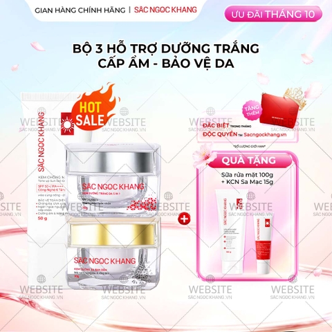 Combo Kem Mờ Nám, Nâng Tông, Bảo Vệ Da Sắc Ngọc Khang (Kem Ngày 30g + Kem Đêm 30g + Kem Chống Nắng SA MẠC)
