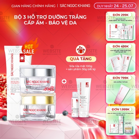 Combo Kem Mờ Nám, Nâng Tông, Bảo Vệ Da Sắc Ngọc Khang (Kem Ngày 30g + Kem Đêm 30g + Kem Chống Nắng SA MẠC)