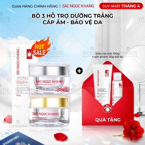 Combo Kem Mờ Nám, Nâng Tông, Bảo Vệ Da Sắc Ngọc Khang (Kem Ngày 30g + Kem Đêm 30g + Kem Chống Nắng SA MẠC)