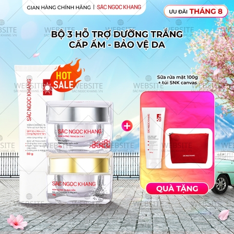 Combo Kem Mờ Nám, Nâng Tông, Bảo Vệ Da Sắc Ngọc Khang (Kem Ngày 30g + Kem Đêm 30g + Kem Chống Nắng SA MẠC)