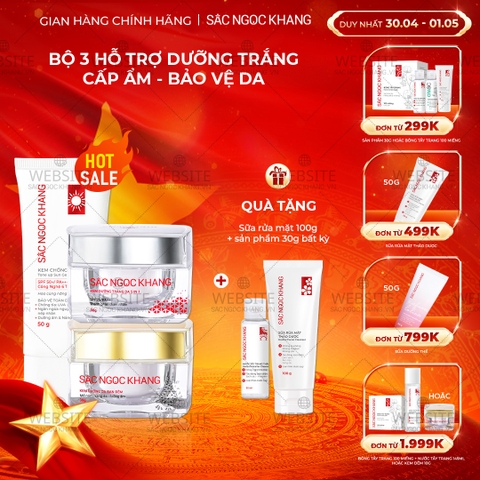 Combo Kem Mờ Nám, Nâng Tông, Bảo Vệ Da Sắc Ngọc Khang (Kem Ngày 30g + Kem Đêm 30g + Kem Chống Nắng SA MẠC)