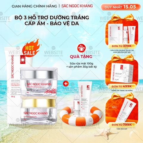 Combo Kem Mờ Nám, Nâng Tông, Bảo Vệ Da Sắc Ngọc Khang (Kem Ngày 30g + Kem Đêm 30g + Kem Chống Nắng SA MẠC)