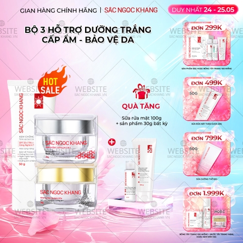 Combo Kem Mờ Nám, Nâng Tông, Bảo Vệ Da Sắc Ngọc Khang (Kem Ngày 30g + Kem Đêm 30g + Kem Chống Nắng SA MẠC)
