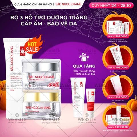 Combo Kem Mờ Nám, Nâng Tông, Bảo Vệ Da Sắc Ngọc Khang (Kem Ngày 30g + Kem Đêm 30g + Kem Chống Nắng SA MẠC)