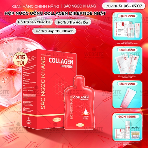Nước Uống Collagen Dipeptide Hỗ Trợ Mờ Nếp Nhăn - Dưỡng Ẩm Mịn Da Sắc Ngọc Khang (Hộp 15 túi x 20 ml)