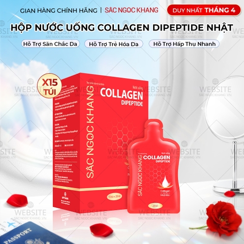 Nước Uống Collagen Dipeptide Hỗ Trợ Mờ Nếp Nhăn - Dưỡng Ẩm Mịn Da Sắc Ngọc Khang (Hộp 15 túi x 20 ml)