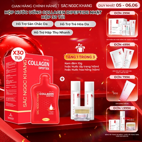 Nước Uống Collagen Dipeptide Hỗ Trợ Làm Mờ Nếp Nhăn - Dưỡng Ẩm Mịn Da Sắc Ngọc Khang (Hộp 30 túi x 20 ml)