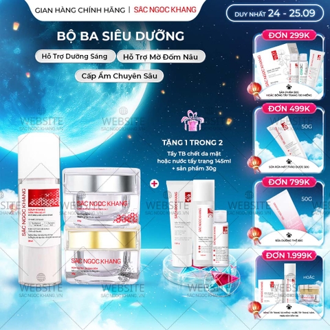 Bộ Kem Dưỡng Ngày/Đêm + Serum Trắng Bật Tông Sắc Ngọc Khang (Serum Vitamin C 30ml + Kem Ngày 30g + Kem Đêm 30g)