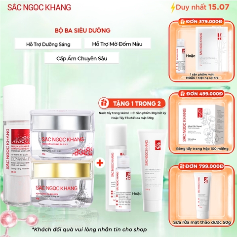 Bộ Kem Dưỡng Ngày/Đêm + Serum Trắng Bật Tông Sắc Ngọc Khang (Serum Vitamin C 30ml + Kem Ngày 30g + Kem Đêm 30g)