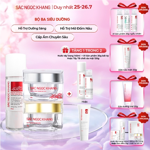 Bộ Kem Dưỡng Ngày/Đêm + Serum Trắng Bật Tông Sắc Ngọc Khang (Serum Vitamin C 30ml + Kem Ngày 30g + Kem Đêm 30g)