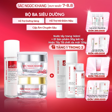 Bộ Kem Dưỡng Ngày/Đêm + Serum Trắng Bật Tông Sắc Ngọc Khang (Serum Vitamin C 30ml + Kem Ngày 30g + Kem Đêm 30g)