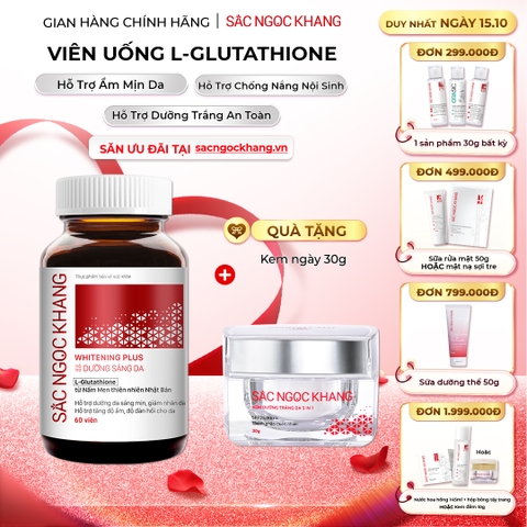 Viên Uống Glutathione Dưỡng Trắng Da Vượt Trội 60 viên (Tặng Kem Ngày fullsize)