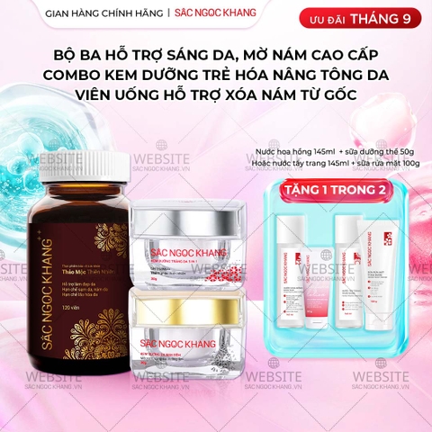 Combo Mờ Nám Dưỡng Trắng Cao Cấp Sắc Ngọc Khang: Viên Uống Sắc Ngọc Khang ++, Kem Dưỡng Da Ban Đêm, Kem Dưỡng Da Ban Ngày