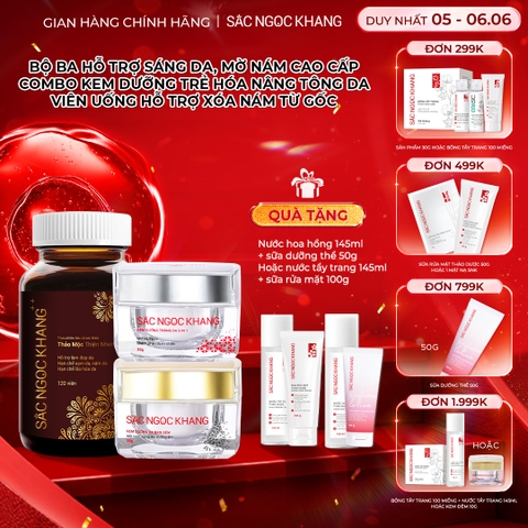 Combo Mờ Nám Dưỡng Trắng Cao Cấp Sắc Ngọc Khang: Viên Uống Sắc Ngọc Khang ++, Kem Dưỡng Da Ban Đêm, Kem Dưỡng Da Ban Ngày