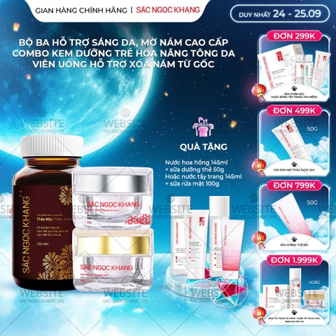 Combo Mờ Nám Dưỡng Trắng Cao Cấp Sắc Ngọc Khang: Viên Uống Sắc Ngọc Khang ++, Kem Dưỡng Da Ban Đêm, Kem Dưỡng Da Ban Ngày