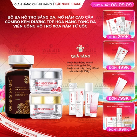 Combo Mờ Nám Dưỡng Trắng Cao Cấp Sắc Ngọc Khang: Viên Uống Sắc Ngọc Khang ++, Kem Dưỡng Da Ban Đêm, Kem Dưỡng Da Ban Ngày