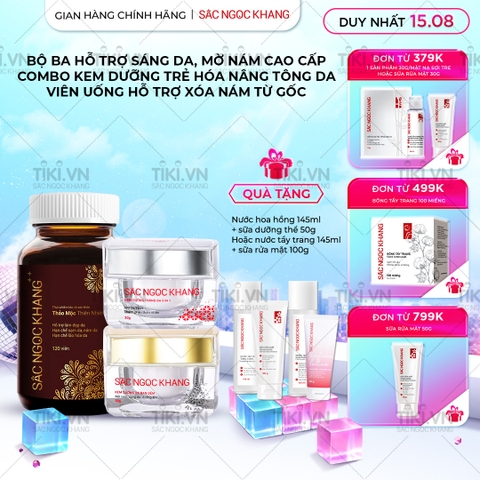 Combo Mờ Nám Dưỡng Trắng Cao Cấp Sắc Ngọc Khang: Viên Uống Sắc Ngọc Khang ++, Kem Dưỡng Da Ban Đêm, Kem Dưỡng Da Ban Ngày