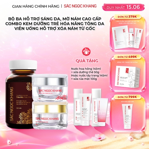 Combo Mờ Nám Dưỡng Trắng Cao Cấp Sắc Ngọc Khang: Viên Uống Sắc Ngọc Khang ++, Kem Dưỡng Da Ban Đêm, Kem Dưỡng Da Ban Ngày